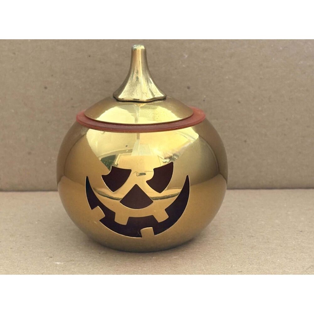 PartyLite Jack O Lantern Votive Holder P0138 Gold Tone Pumpkin Halloween w/Box